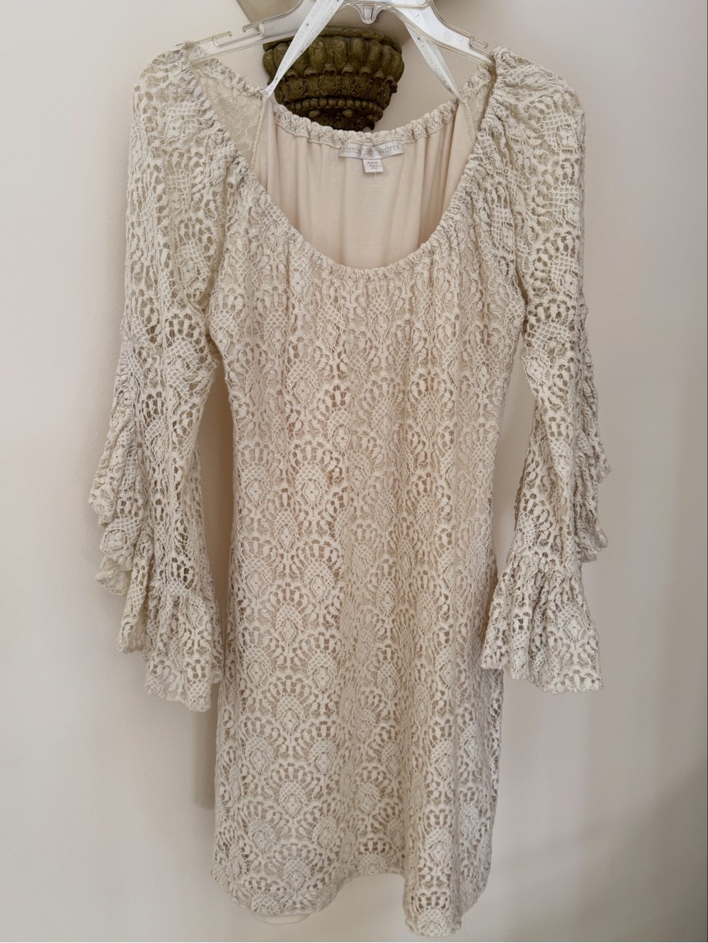 Lace Ruffle-Sleeve Dress in Cream